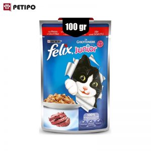 غذای پوچ بچه گربه فلیکس طعم بیف وزن 100گرم