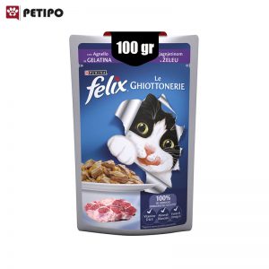 غذای پوچ گربه فلیکس طعم گوشت بره وزن 100گرم