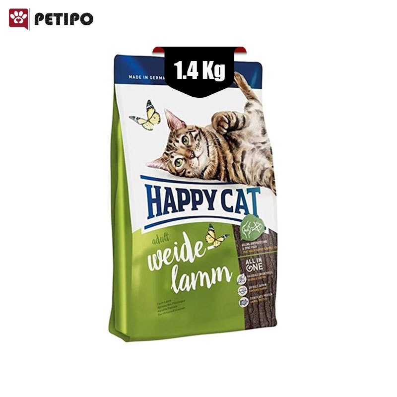 گربه بالغ با گوشت بره هپی کت Happy Cat Weide Lamm وزن 1.4 کیلوگرم