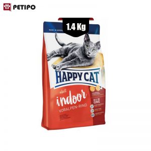 غذای خشک گربه ایندور طعم گوشت گوساله هپی کت (Happy Cat Indoor Voralpen Rind) وزن 1.4 کیلوگرم