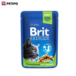 غذای پوچ گربه عقیم شده با طعم مرغ بریت (Brit Premium Cat Sterilized Pouch Chicken Slices) وزن 100 گرم