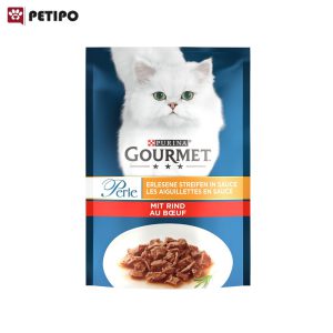 غذای پوچ گربه بالغ با گوشت گاو گورمه (Purina Gourmet Cat Pouch Beef-Etli) وزن 85 گرم
