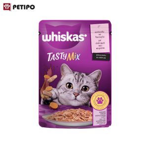 گربه بالغ طعم میکس ماهی و هویچ ویسکاس Whiskas Tasty Mix Salmon and Carrot In Gravy Pouch وزن 85 گرم