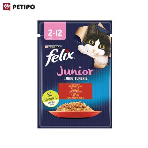 غذای پوچ بچه گربه با طعم گوشت گاو فلیکس (Felix Pouch Junior Beef in Jelly) وزن 85 گرم