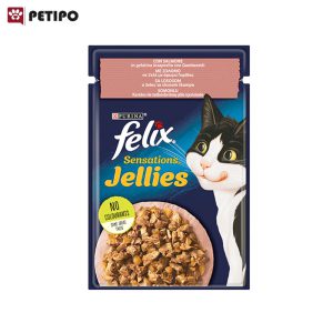غذای پوچ گربه با طعم قزل آلا و میگو فلیکس (Felix Pouch Salmon And Shrimp in Jelly) وزن 85 گرم