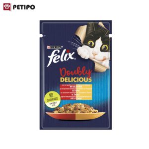 غذای پوچ گربه با طعم میکس مرغ و گوشت گاو فلیکس (Felix Pouch Beef and Chicken in Jelly) وزن 85 گرم