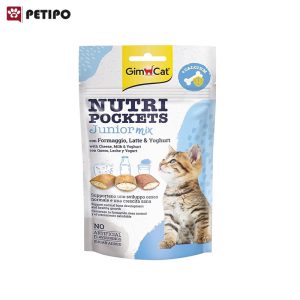 تشویقی بچه گربه با طعم میکس شیر و ماست و پنیر جیم کت (GimCat Nutri Pocket Junior Mix) وزن 60 گرم