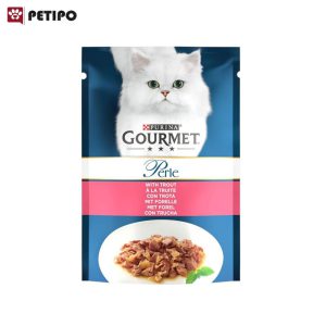 غذای پوچ گربه بالغ با طعم قزل آلا گورمه (Purina Gourmet Cat Pouch with Trout) وزن 85 گرم