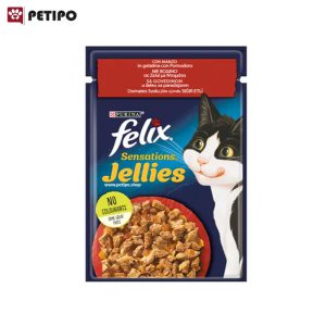 غذای پوچ گربه با طعم گوشت گاو و گوجه فرنگی فلیکس (Felix Sensations Manzo con Pomodoro in Jelly) وزن 85 گرم