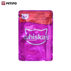 گربه بالغ با طعم بیف در ژله ویسکاس Whiskas Beef Pouch In Jelly وزن 85 گرم