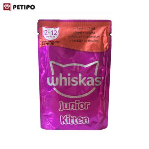 بچه گربه با طعم بیف ویسکاس Whiskas Junior Cat Beef In Gravy وزن 85 گرم 1