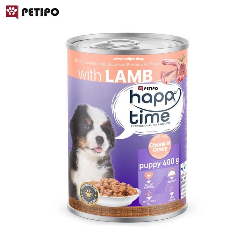 غذای کنسرو سگ پاپی با طعم گوشت بره هپی تایم وزن 400 گرم