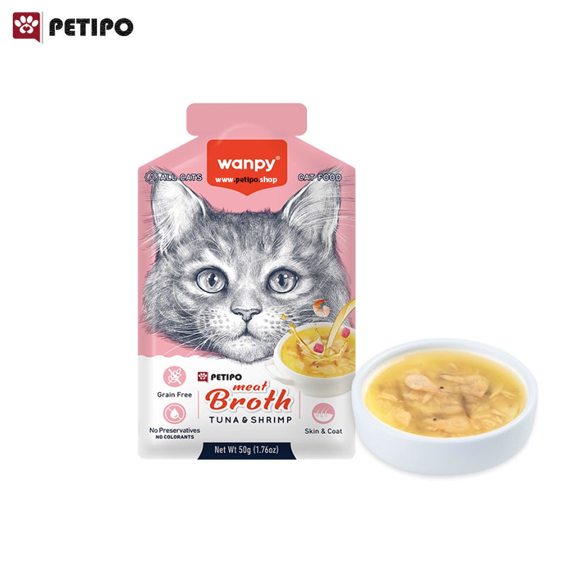 سوپ گربه طعم ماهی تن و میگو ونپی (Wanpy Pouch Meat Broth Tuna & Shrimp for Cats) وزن 50 گرم