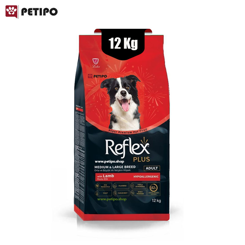 غذای خشک سگ بالغ متوسط و بزرگ رفلکس پلاس طعم گوشت بره Reflex Plus Adult Lamb And Rice وزن 12 کیلوگرم