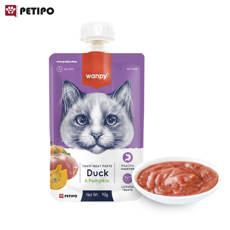 پودینگ گربه ونپی طعم اردک و کدو Wanpy Tasty Meat Paste Duck Pumkin وزن 90 گرم