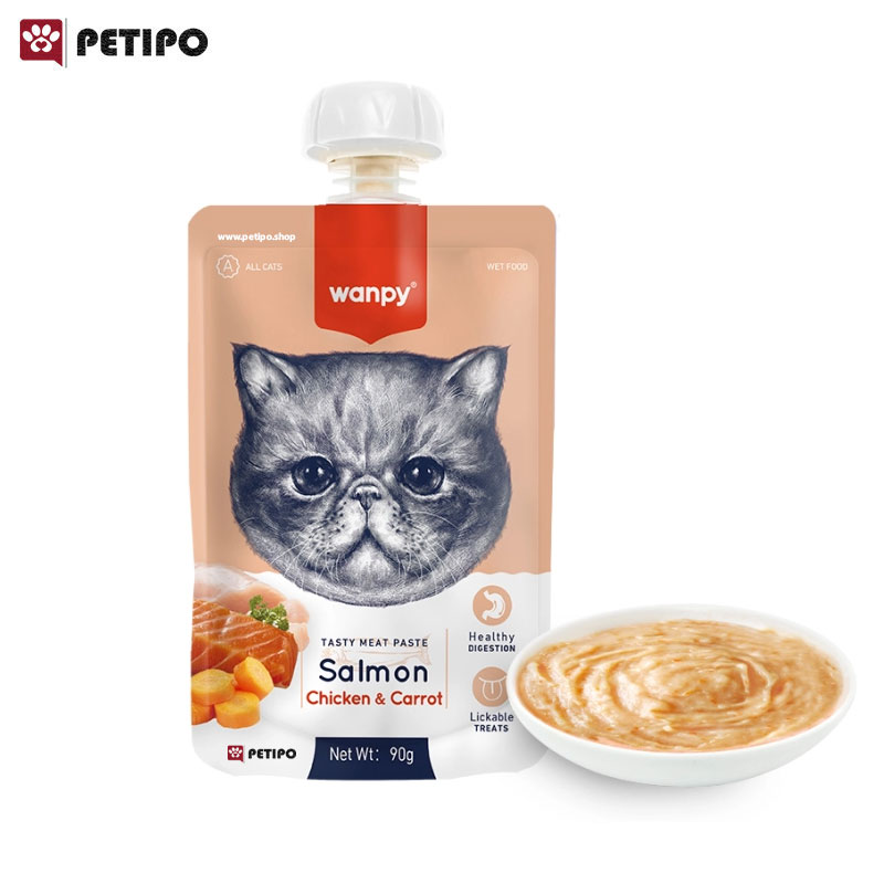 پودینگ گربه ونپی طعم سالمون و مرغ و هویج Wanpy Tasty Meat Paste Salmon Chicken Carrot وزن 90 گرم