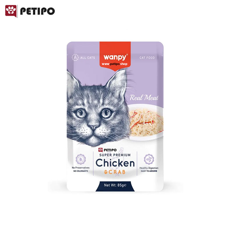 پوچ گربه طعم مرغ و خرچنگ ونپی Wanpy Retort Pouch Chicken Crab for Cats وزن 85 گرم