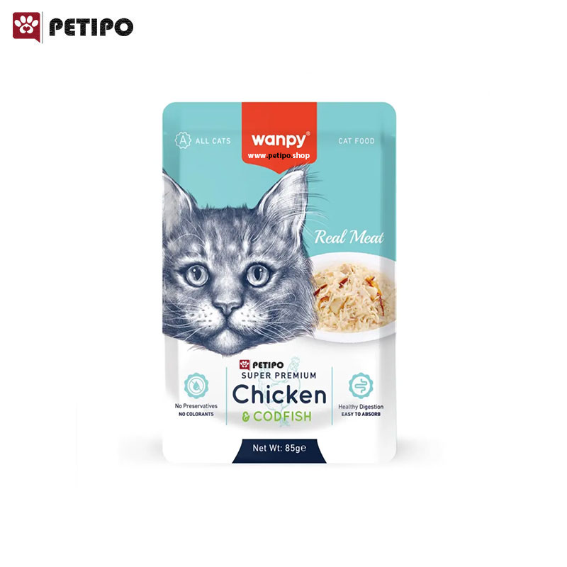 پوچ گربه طعم مرغ و ماهی کاد ونپی Wanpy Retort Pouch Chicken Codfish for Cats وزن 85 گرم