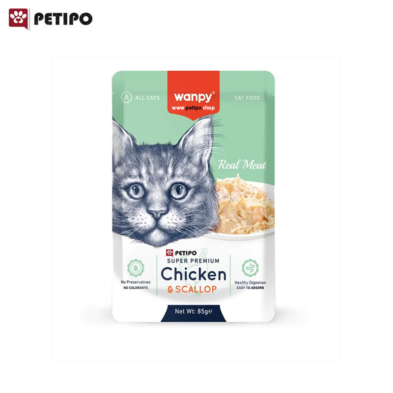 پوچ گربه طعم مرغ و گوش ماهی ونپی Wanpy Retort Pouch Chicken Scallop for Cats وزن 85 گرم
