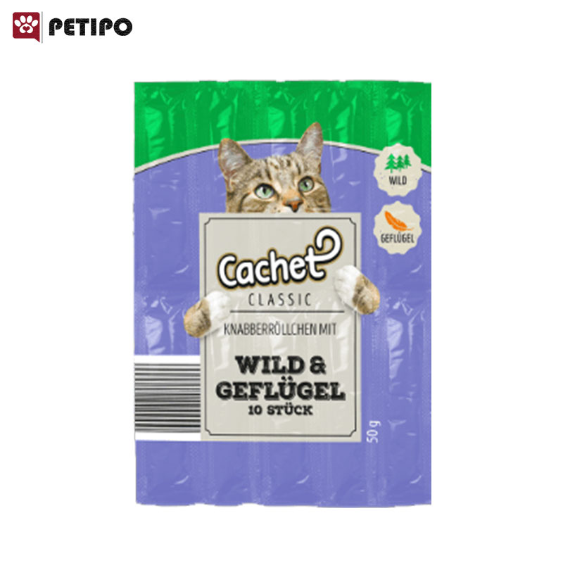 تشویقی مدادی گربه طعم مرغ و گوشت شکاری Cachet Chicken and Wild بسته 5 عددی
