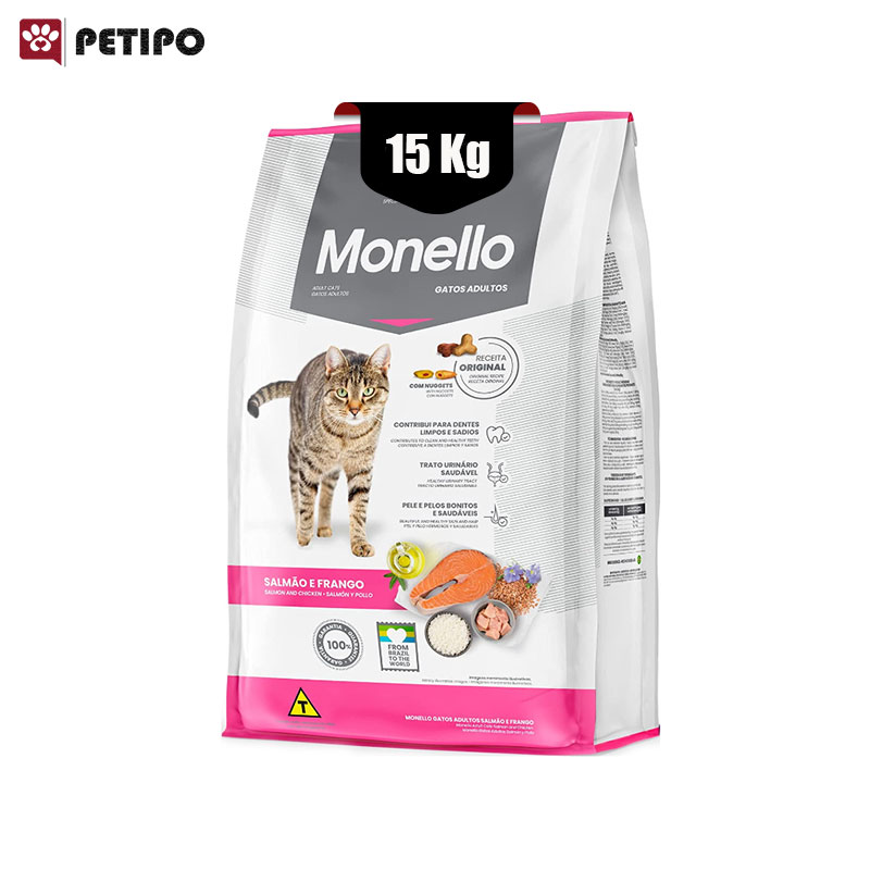خشک گربه بالغ با طعم میکس ماهی و مرغ مونلو Monello Adult Cat Mix Salmon and Chicken وزن 15 کیلوگرم