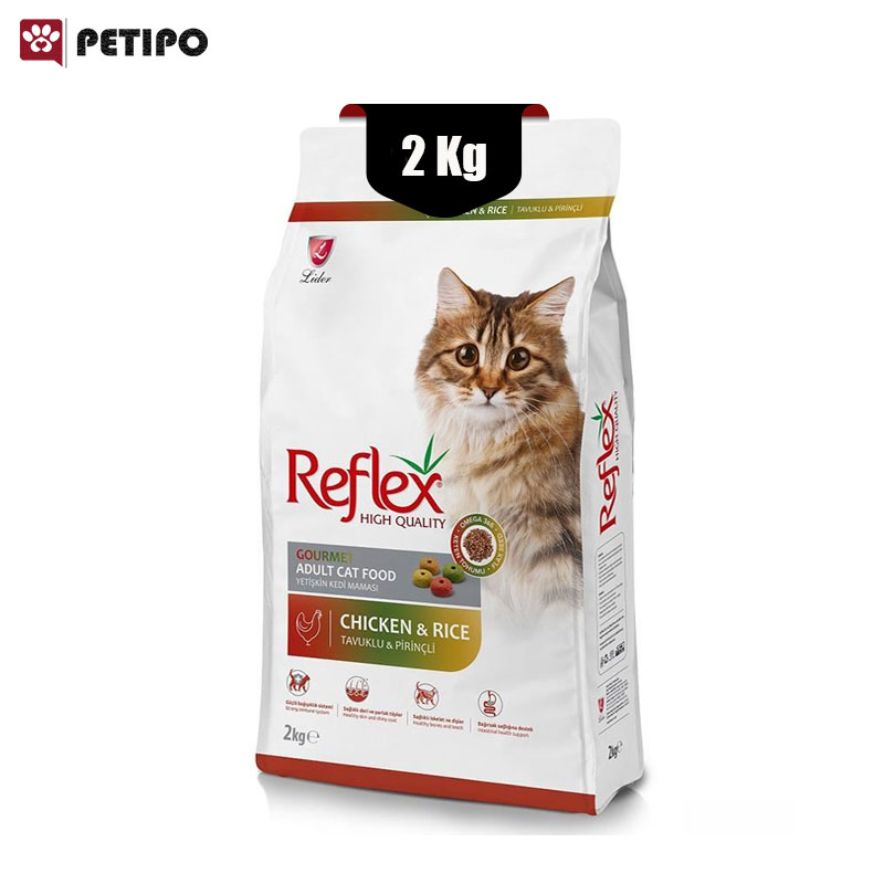 خشک گربه بالغ مولتی کالر طعم مرغ رفلکس Reflex Gourmet High Quality وزن 2 کیلوگرم