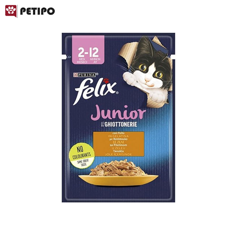 پوچ بچه گربه با طعم مرغ فلیکس Felix Pouch Junior Chicken in Jelly وزن 85 گرم