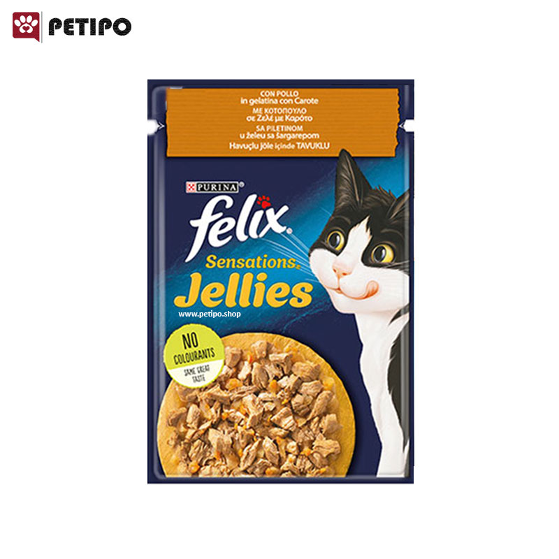 پوچ گربه با طعم مرغ و هویچ فلیکس Felix Pouch With Chicken And Carrot In Jelly وزن 85 گرم